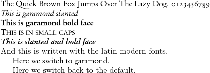 minimal example of a LaTeX file using garamond fonts